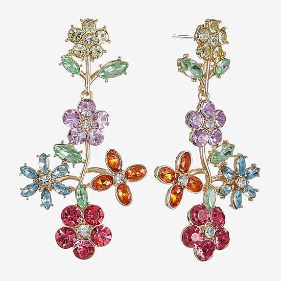 Monet Jewelry Womens Multi Color Glass Flower Hypoallergenic Drop Earrings