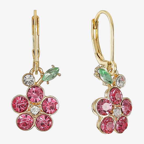 Monet Jewelry Womens Multi Color Glass Flower Drop Earrings