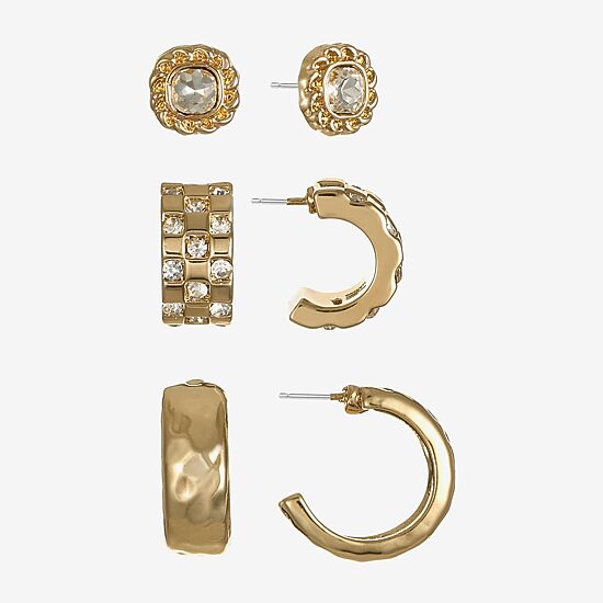 Monet Jewelry Womens Glass Hypoallergenic 3 Pair Earring Set