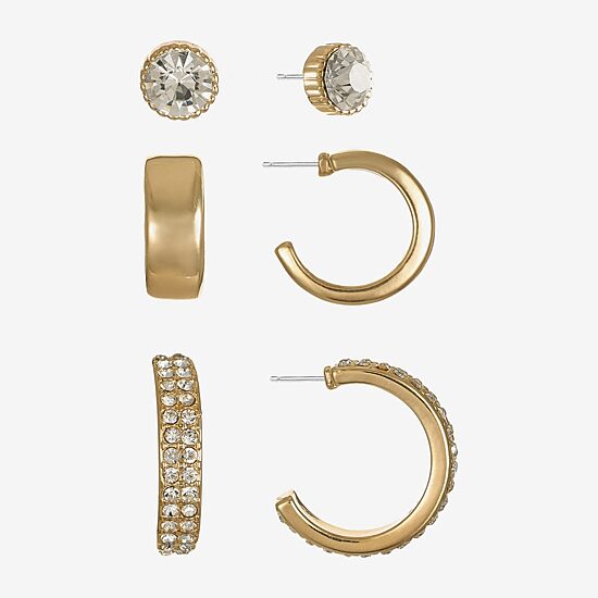 Monet Jewelry Womens Glass Hypoallergenic 3 Pair Earring Set