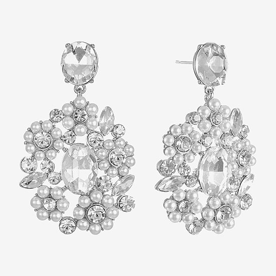 Monet Jewelry Womens Glass Simulated Pearl Oval Hypoallergenic Drop Earrings