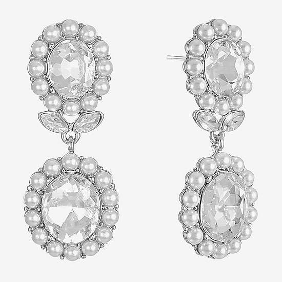 Monet Jewelry Womens Glass Simulated Pearl Oval Hypoallergenic Drop Earrings