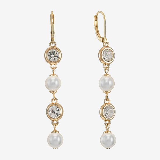 Monet Jewelry Womens Glass Simulated Pearl Round Drop Earrings