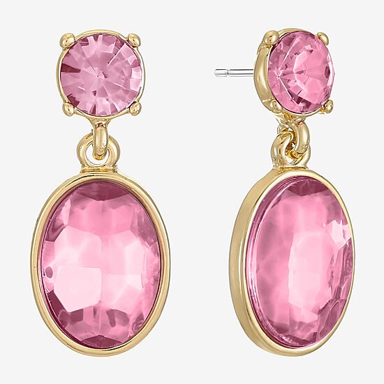 Monet Jewelry Womens Pink Glass Oval Hypoallergenic Drop Earrings