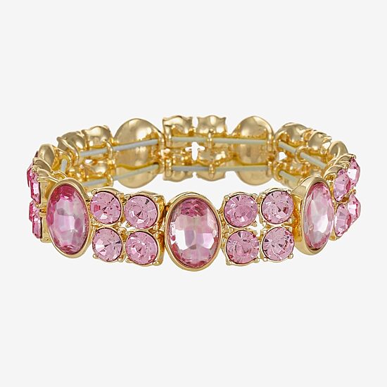 Monet Jewelry Womens Pink Glass Oval Stretch Bracelet