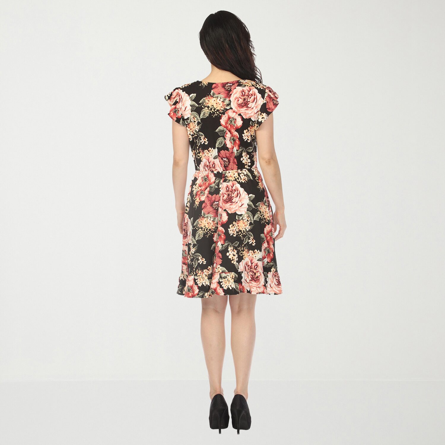 White Mark V-Neck Womens V Neck Short Sleeve Flutter Floral Empire Waist Dress