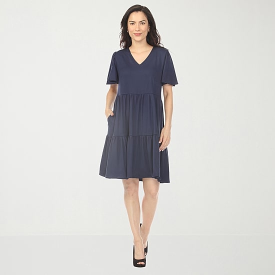 White Mark V-Neck Womens V Neck Short Sleeve A-Line Dress