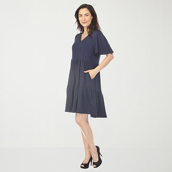 White Mark V-Neck Womens V Neck Short Sleeve A-Line Dress