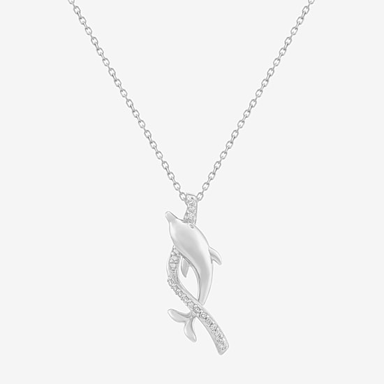 Limited Quantities! Dolphin Womens Diamond Accent Natural White Diamond Sterling Silver 18 Inch Pendant Necklace