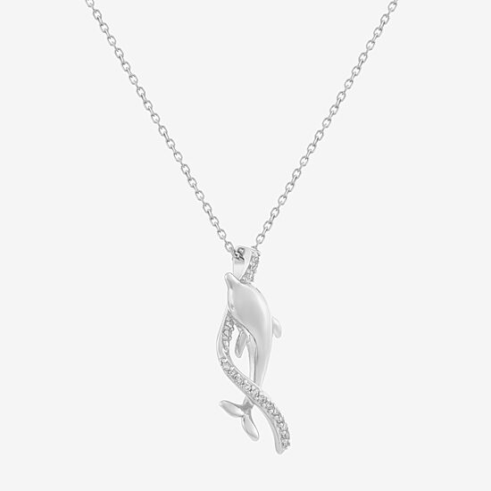 Limited Quantities! Dolphin Womens Diamond Accent Natural White Diamond Sterling Silver 18 Inch Pendant Necklace