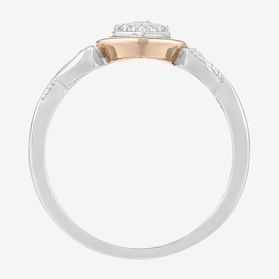 Limited Quantities! Womens Diamond Accent Natural White Diamond 14K Rose Gold Over Silver Sterling Silver Heart Side Stone Cocktail Ring