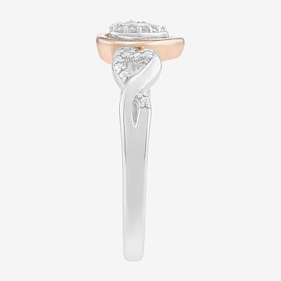 Limited Quantities! Womens Diamond Accent Natural White Diamond 14K Rose Gold Over Silver Sterling Silver Heart Side Stone Cocktail Ring