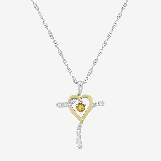 Limited Quantities! Womens Genuine Yellow Citrine 14K Gold Over Silver Sterling Silver Cross 20 Inch Pendant Necklace