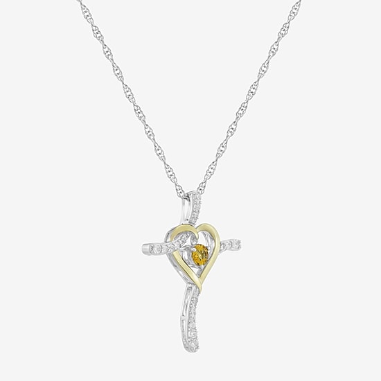 Limited Quantities! Womens Genuine Yellow Citrine 14K Gold Over Silver Sterling Silver Cross 20 Inch Pendant Necklace