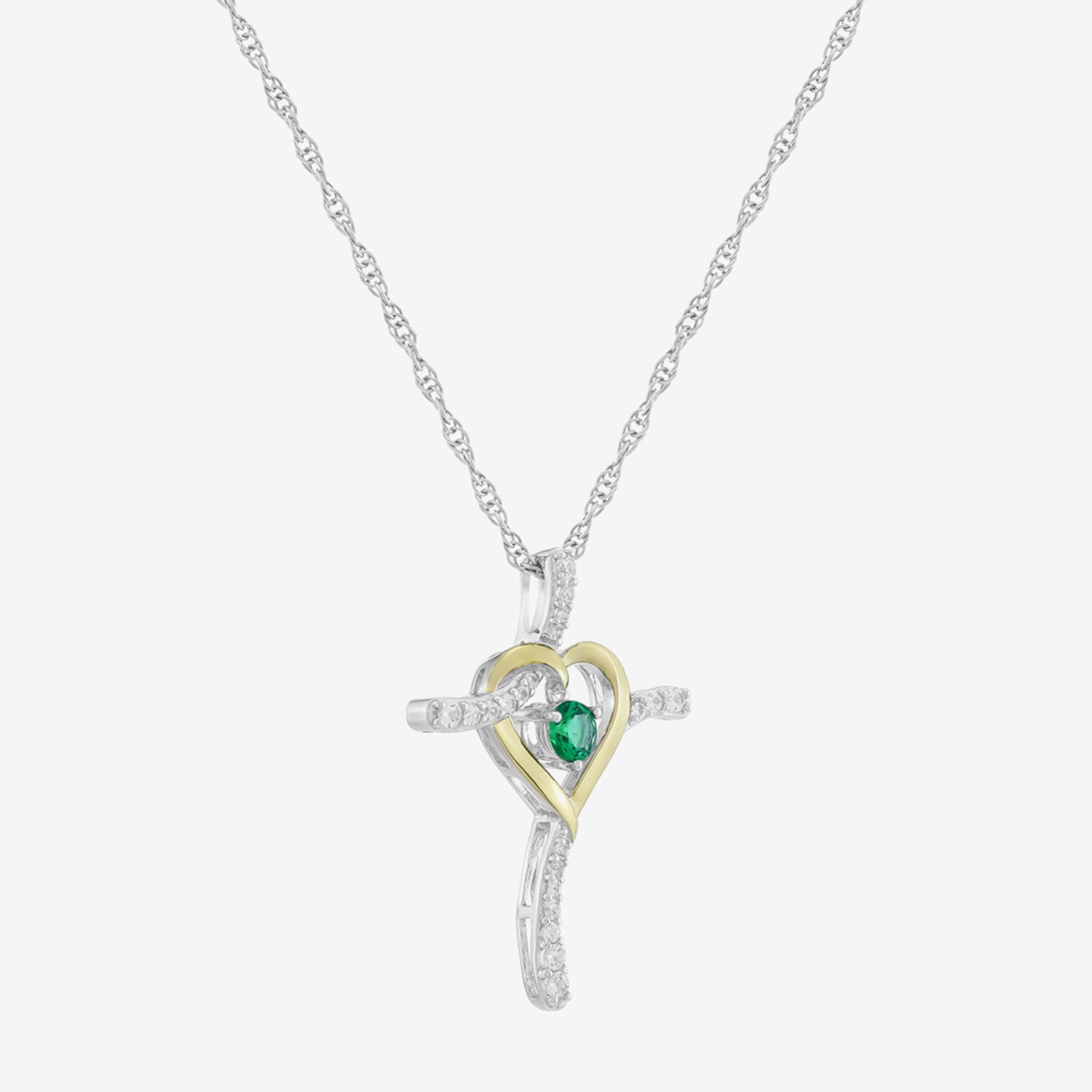 Limited Quantities! Womens Lab Created Green Emerald 14K Gold Over Silver Sterling Silver Cross 20 Inch Pendant Necklace