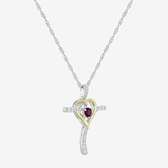 Limited Quantities! Womens Lab Created Red Ruby 14K Gold Over Silver Sterling Silver Cross 20 Inch Pendant Necklace