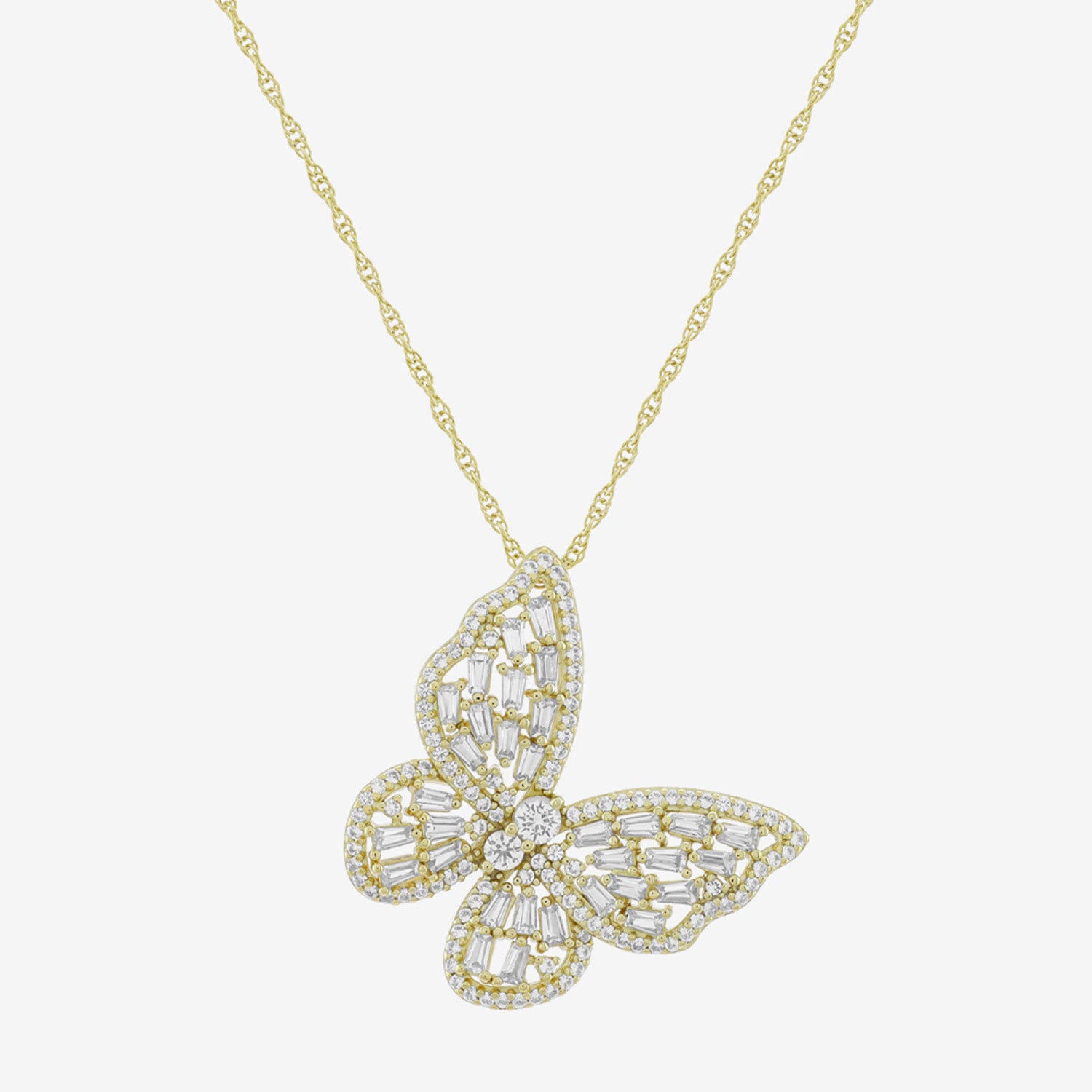 Limited Quantities! Womens Lab Created White Sapphire 14K Gold Over Silver Butterfly 18 Inch Pendant Necklace