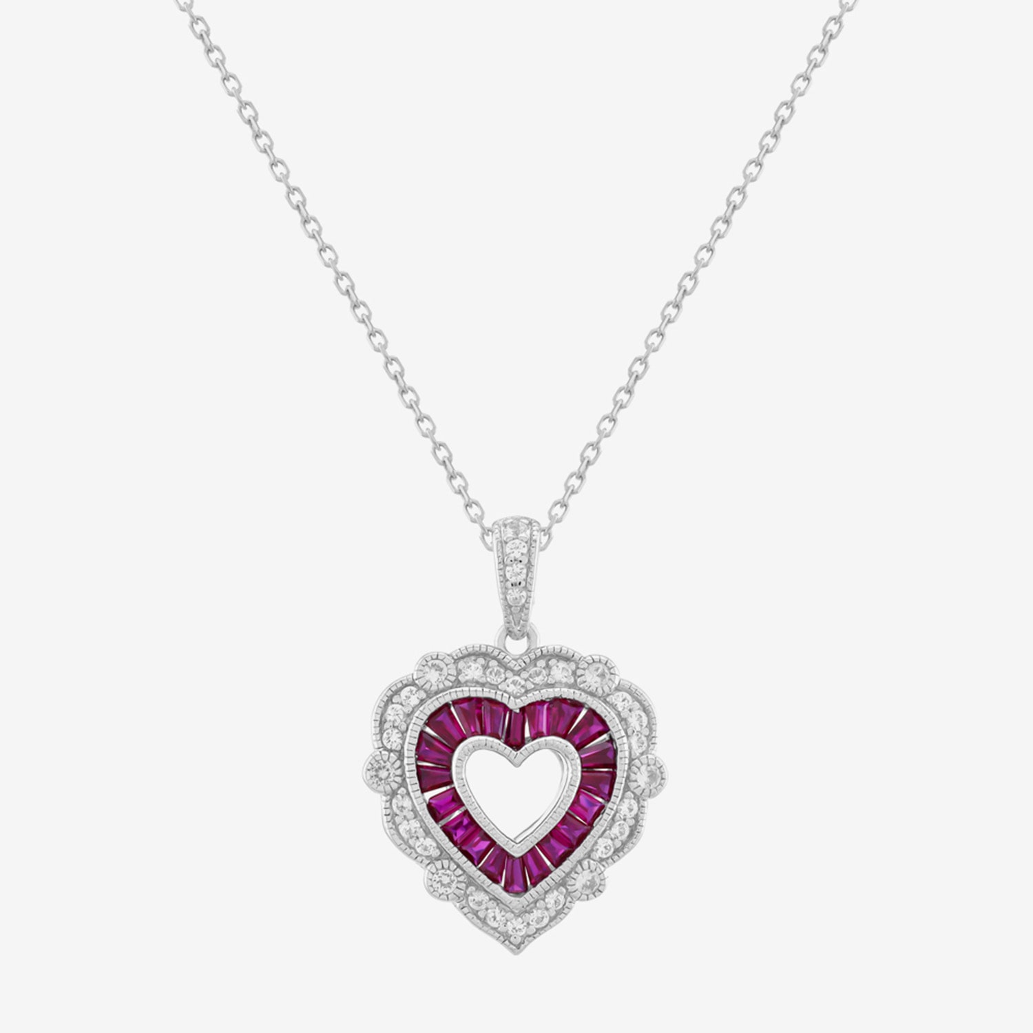 Limited Quantities! Womens Lab Created Red Ruby Sterling Silver Heart 18 Inch Pendant Necklace