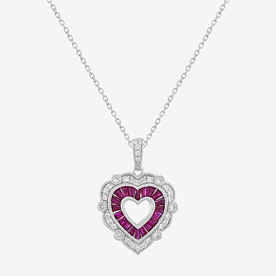 Limited Quantities! Womens Lab Created Red Ruby Sterling Silver Heart 18 Inch Pendant Necklace
