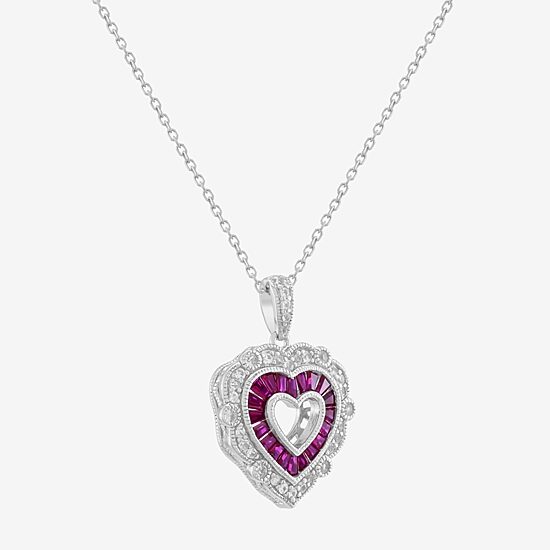 Limited Quantities! Womens Lab Created Red Ruby Sterling Silver Heart 18 Inch Pendant Necklace