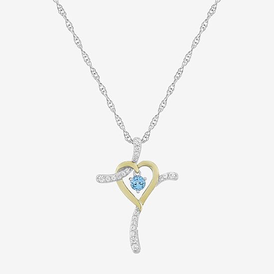 Limited Quantities! Womens Genuine Blue Topaz 14K Gold Over Silver Sterling Silver Cross 20 Inch Pendant Necklace