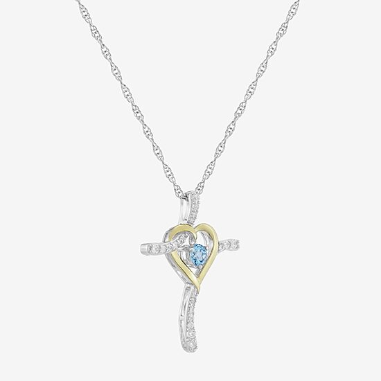 Limited Quantities! Womens Genuine Blue Topaz 14K Gold Over Silver Sterling Silver Cross 20 Inch Pendant Necklace