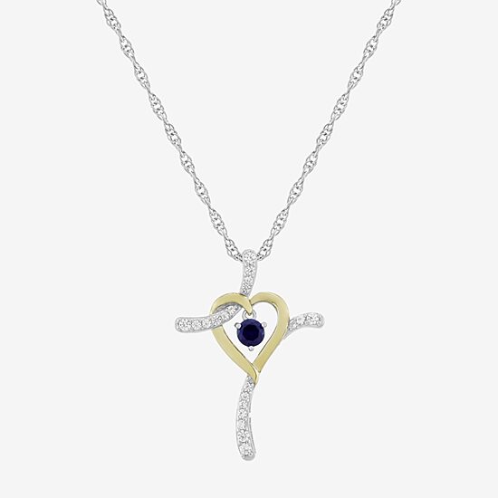 Limited Quantities! Womens Lab Created Blue Sapphire 14K Gold Over Silver Sterling Silver Cross 20 Inch Pendant Necklace