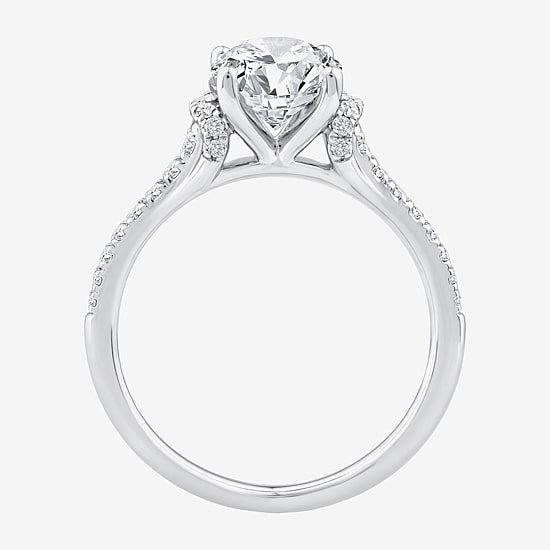(F / Vs2) Womens 2 1/4 CT. T.W. Lab Grown White Diamond 10K Gold Oval Side Stone Engagement Ring