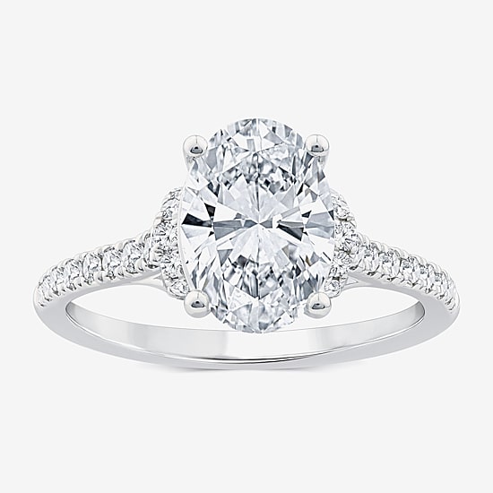 (F / Vs2) Womens 2 1/4 CT. T.W. Lab Grown White Diamond 10K Gold Oval Side Stone Engagement Ring