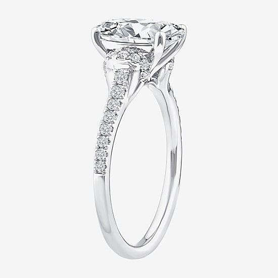(F / Vs2) Womens 2 1/4 CT. T.W. Lab Grown White Diamond 10K Gold Oval Side Stone Engagement Ring