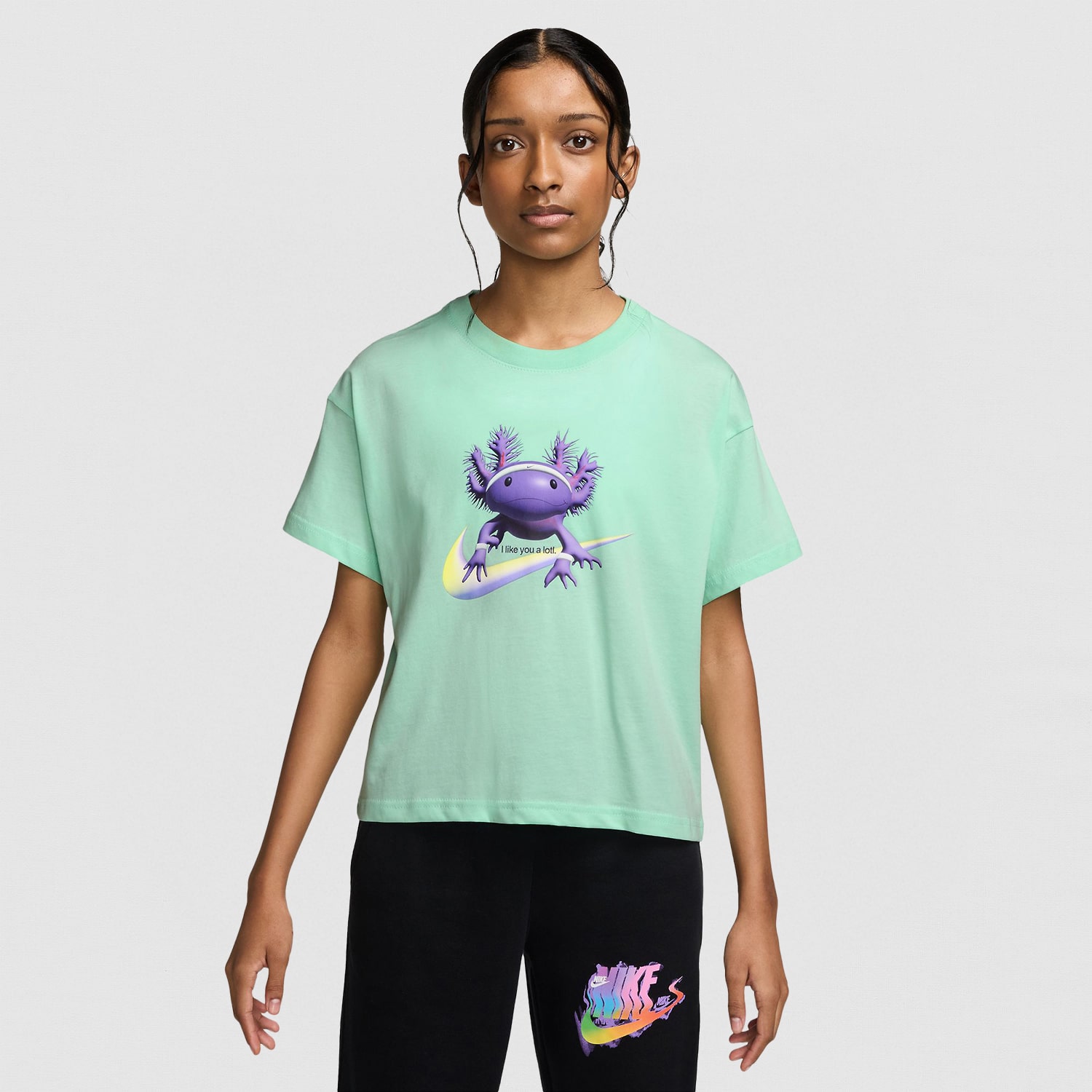 Nike Club Big Kid Girls Crew Neck Short Sleeve Oversized Graphic T-Shirt