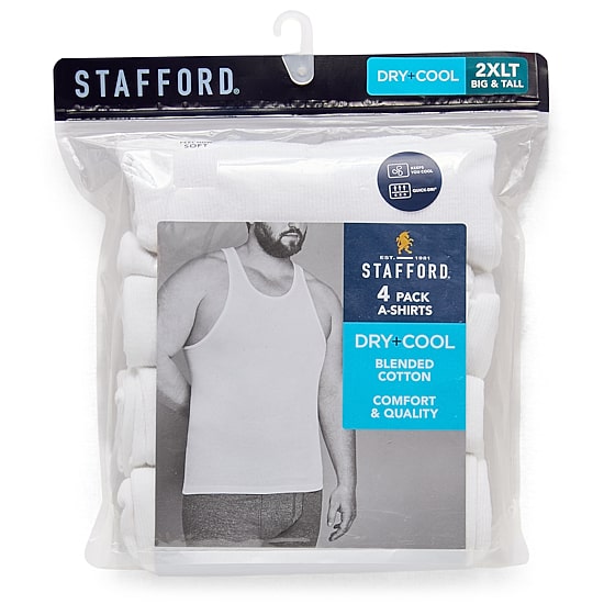 Stafford Dry + Cool Mens Round Neck Sleeveless Quick Dry 4 Pack Tank