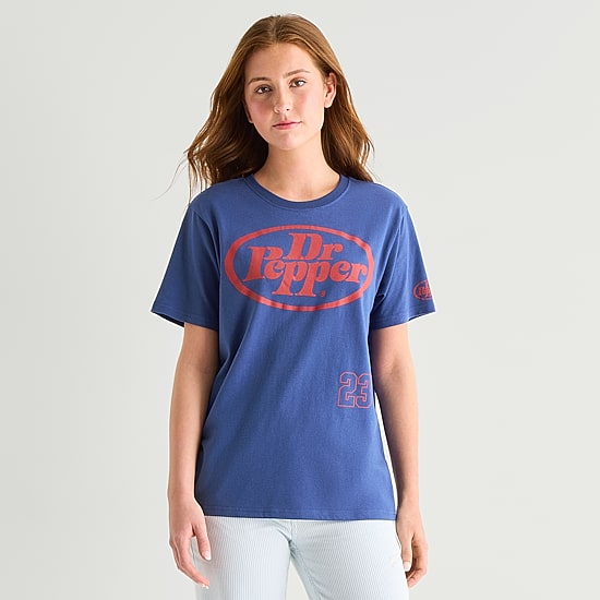 Grayson Threads, The Label Dr Pepper Boyfriend Tee Womens Juniors Crew Neck Short Sleeve Regular Fit Graphic T-Shirt
