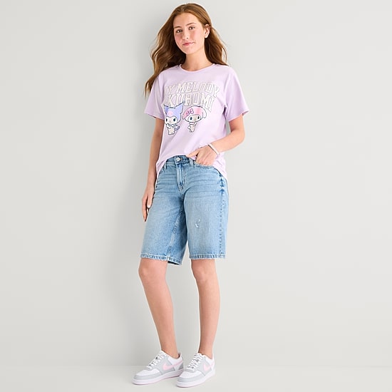 Grayson Threads, The Label Womens Juniors Crew Neck Short Sleeve Loose Fit Kuromi My Melody Graphic T-Shirt