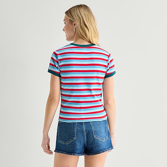 Womens Juniors Crew Neck Short Sleeve Fitted Tom and Jerry Graphic T-Shirt