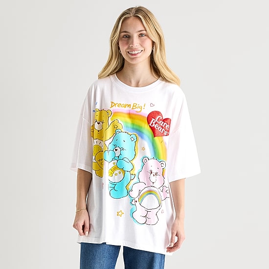 Boyfriend Womens Juniors Crew Neck Short Sleeve Loose Fit Care Bears Graphic T-Shirt