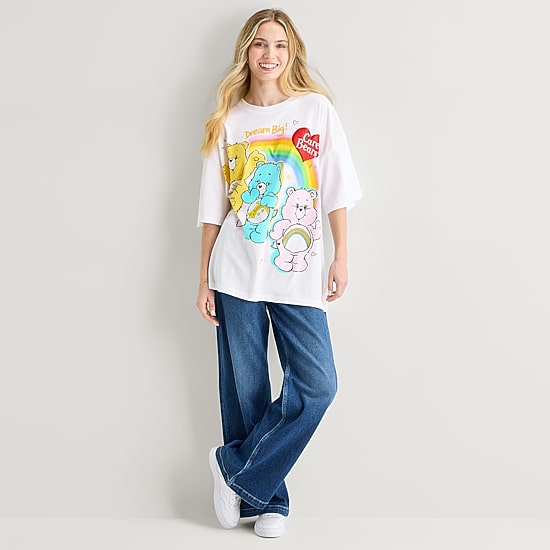 Boyfriend Womens Juniors Crew Neck Short Sleeve Loose Fit Care Bears Graphic T-Shirt