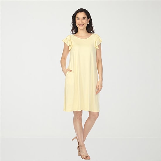 White Mark Crew Neck Ruffle Sleeve Womens Crew Neck Short Sleeve Shift Dress