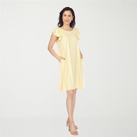 White Mark Crew Neck Ruffle Sleeve Womens Crew Neck Short Sleeve Shift Dress