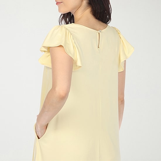White Mark Crew Neck Ruffle Sleeve Womens Crew Neck Short Sleeve Shift Dress