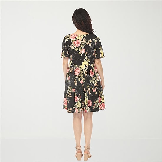 White Mark V-Neck Tropical Flower Womens V Neck Short Sleeve Floral A-Line Dress