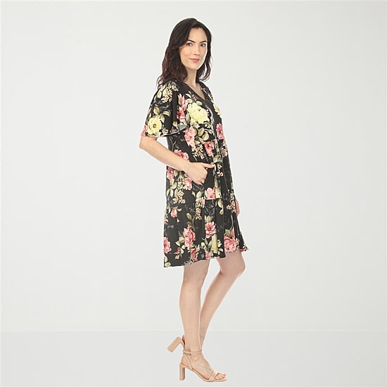 White Mark V-Neck Tropical Flower Womens V Neck Short Sleeve Floral A-Line Dress