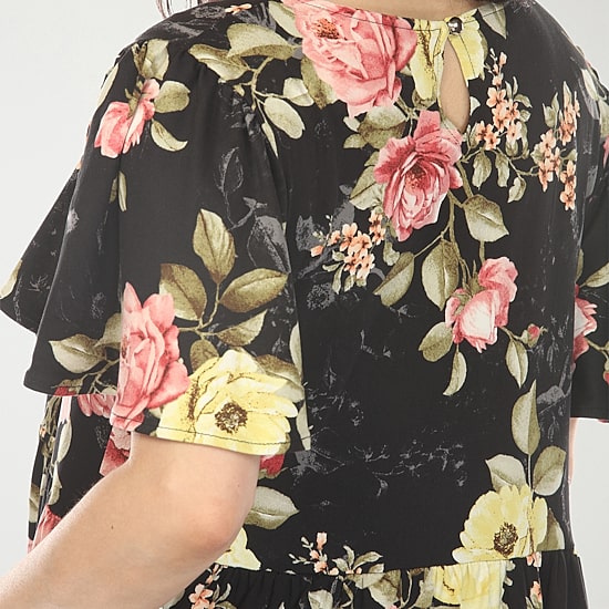 White Mark V-Neck Tropical Flower Womens V Neck Short Sleeve Floral A-Line Dress