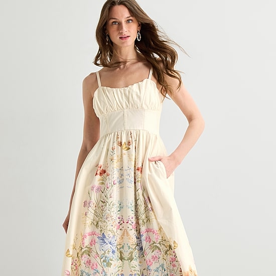 Melonie T Womens Midi Sweetheart Neck Sleeveless Floral Fit + Flare Dress