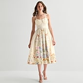 Melonie T Womens Midi Sweetheart Neck Sleeveless Floral Fit + Flare Dress