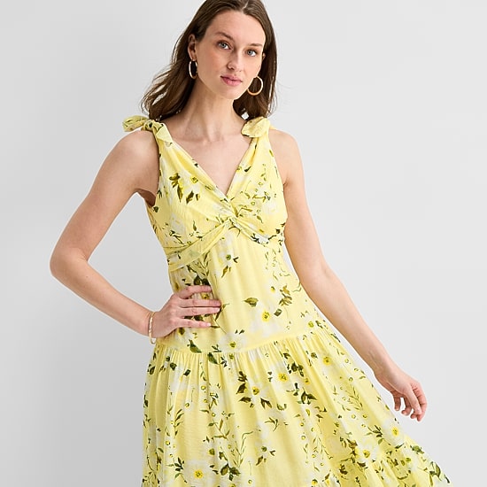 Melonie T Womens Midi V Neck Sleeveless Floral Fit + Flare Dress