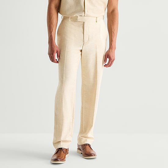 J. Ferrar Textured Mens Straight Fit Dress Flat Front Pant
