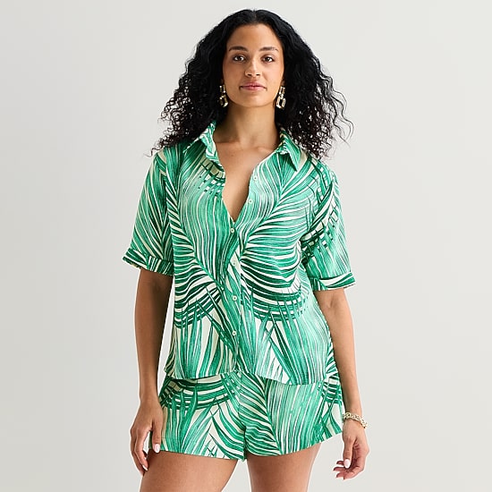 Bold Elements Womens Fitted Elbow Sleeve Regular Fit Button-Down Shirt