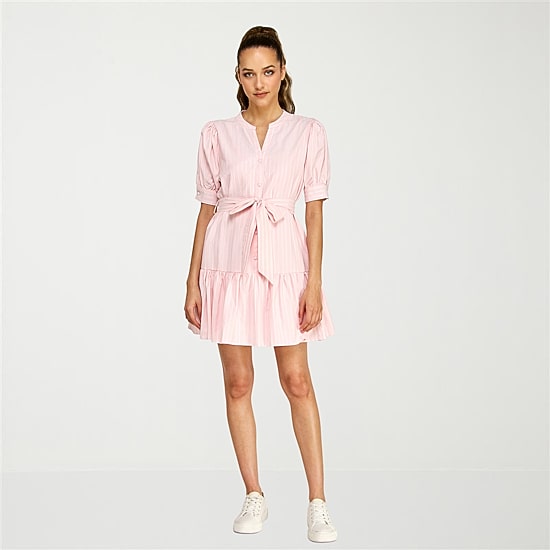 belle vie Womens Elbow Sleeve Striped Shirt Dress