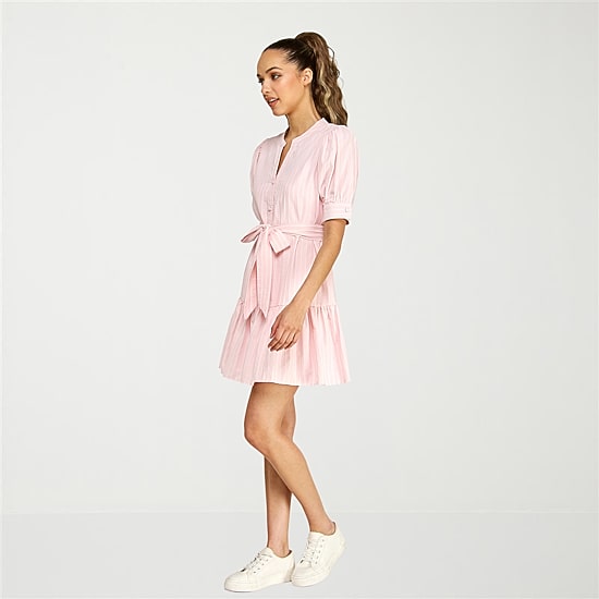 belle vie Womens Elbow Sleeve Striped Shirt Dress